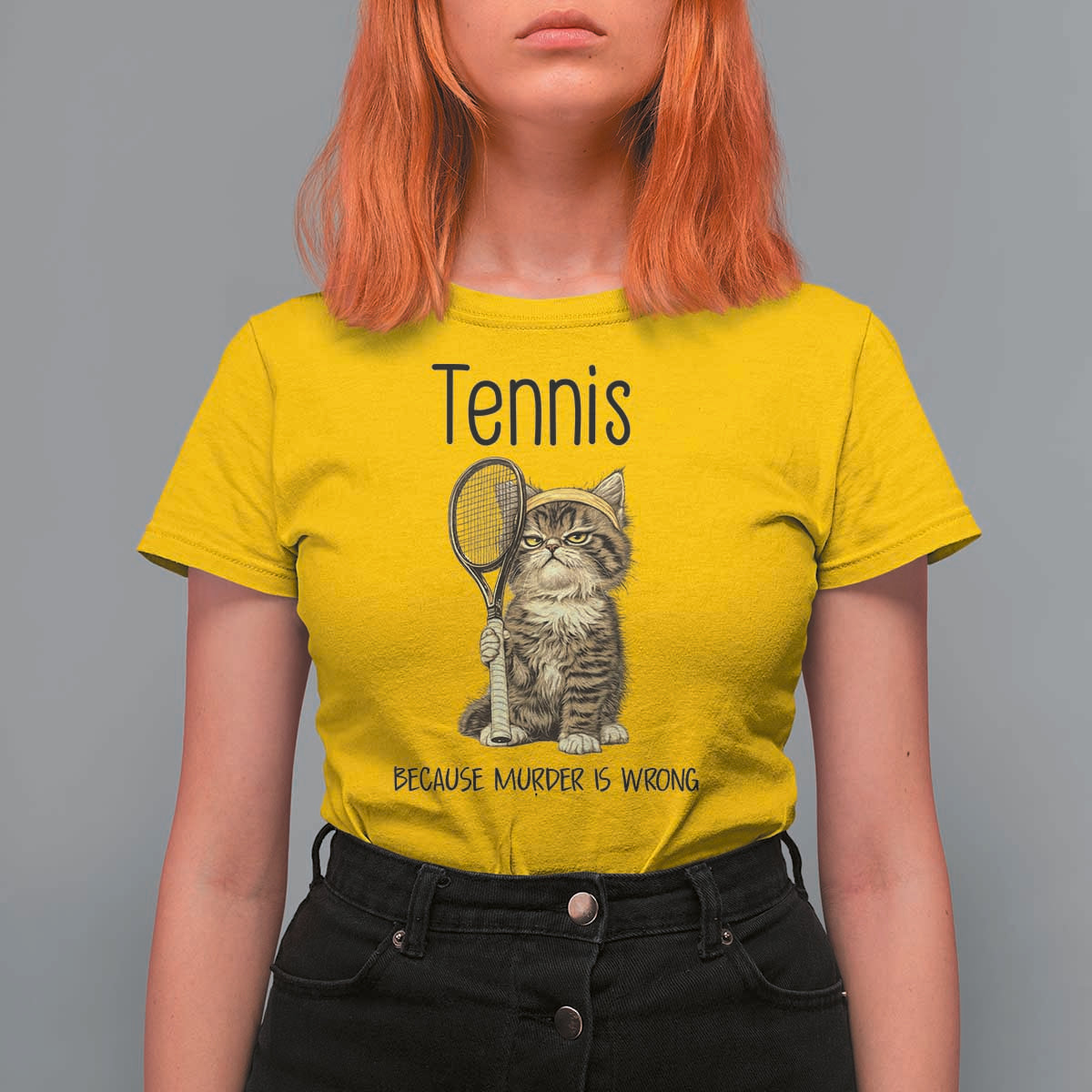Funny Cat Plays Tennis T Shirt For Women Because Murder Is Wrong - Wonder Print Shop