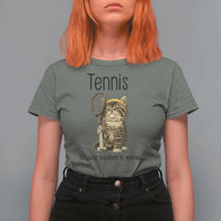 Funny Cat Plays Tennis T Shirt For Women Because Murder Is Wrong - Wonder Print Shop