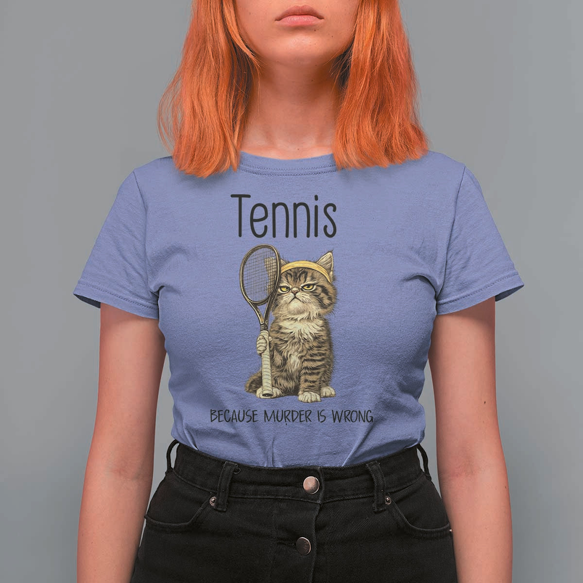 Funny Cat Plays Tennis T Shirt For Women Because Murder Is Wrong - Wonder Print Shop