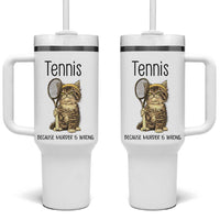Funny Cat Plays Tennis Tumbler With Handle Because Murder Is Wrong - Wonder Print Shop
