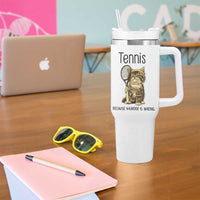 Funny Cat Plays Tennis Tumbler With Handle Because Murder Is Wrong - Wonder Print Shop