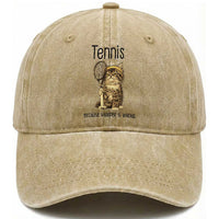 Funny Cat Plays Tennis Washed Cotton Baseball Cap Because Murder Is Wrong
