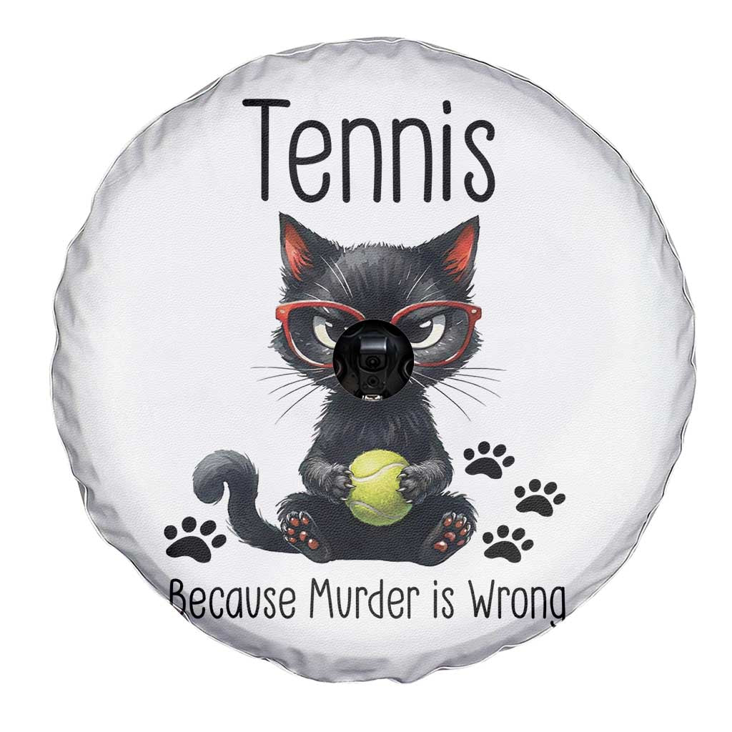 Funny Tennis Cat Gift Spare Tire Cover Because Murder Is Wrong - Wonder Print Shop