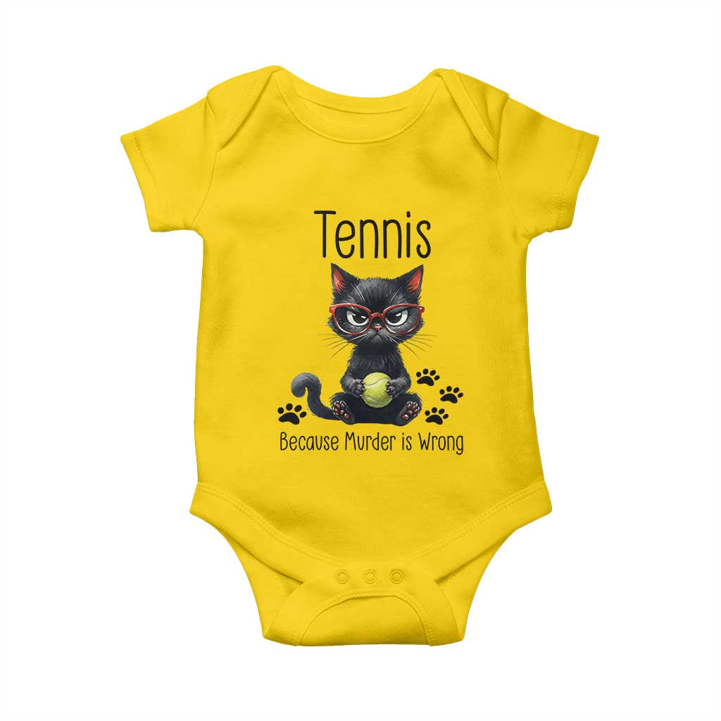 Funny Tennis Cat Gift Baby Onesie Because Murder Is Wrong - Wonder Print Shop
