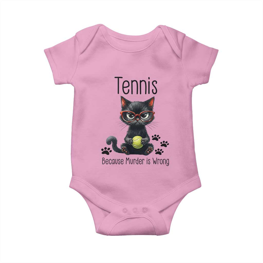 Funny Tennis Cat Gift Baby Onesie Because Murder Is Wrong - Wonder Print Shop