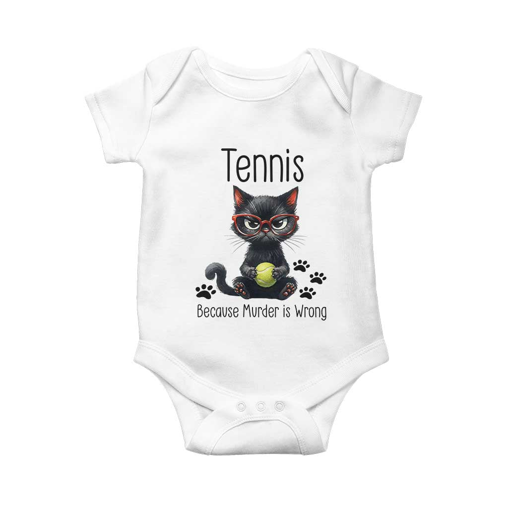 Funny Tennis Cat Gift Baby Onesie Because Murder Is Wrong - Wonder Print Shop