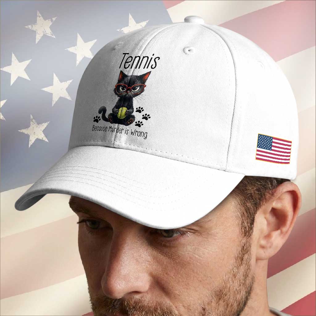 Funny Tennis Cat Gift Baseball Cap Because Murder Is Wrong
