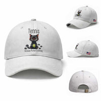 Funny Tennis Cat Gift Baseball Cap Because Murder Is Wrong