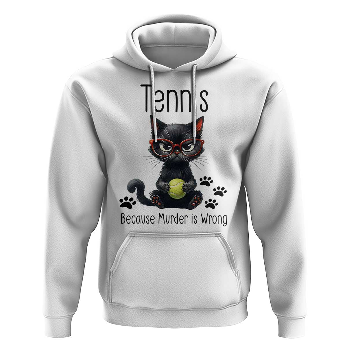 Funny Tennis Cat Gift Hoodie Because Murder Is Wrong - Wonder Print Shop