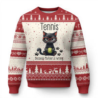 Funny Tennis Cat Gift Ugly Christmas Sweater Because Murder Is Wrong - Wonder Print Shop