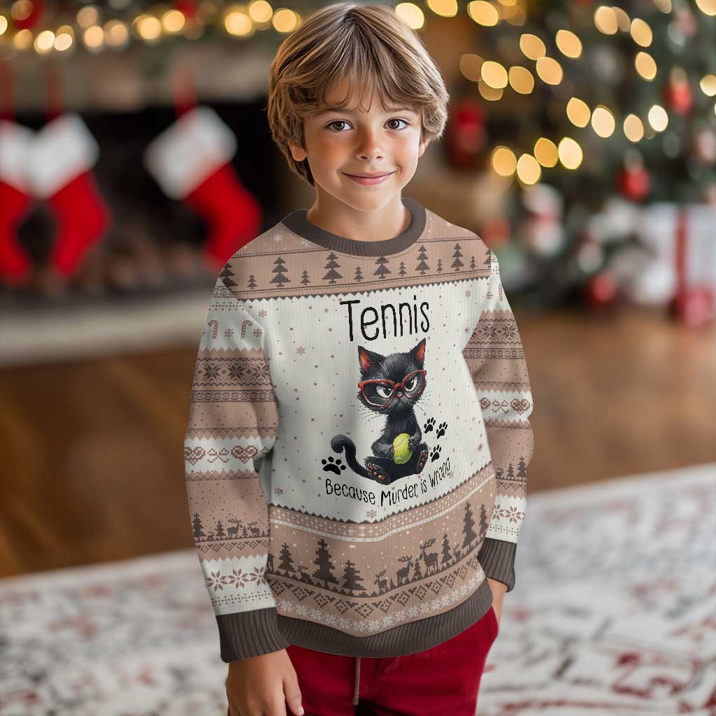 Funny Tennis Cat Gift Ugly Christmas Sweater Because Murder Is Wrong - Wonder Print Shop