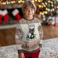 Funny Tennis Cat Gift Ugly Christmas Sweater Because Murder Is Wrong - Wonder Print Shop