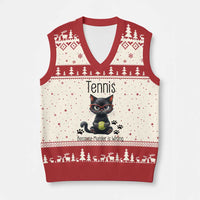 Funny Tennis Cat Gift V-Neck Knit Sweater Vest Because Murder Is Wrong - Wonder Print Shop
