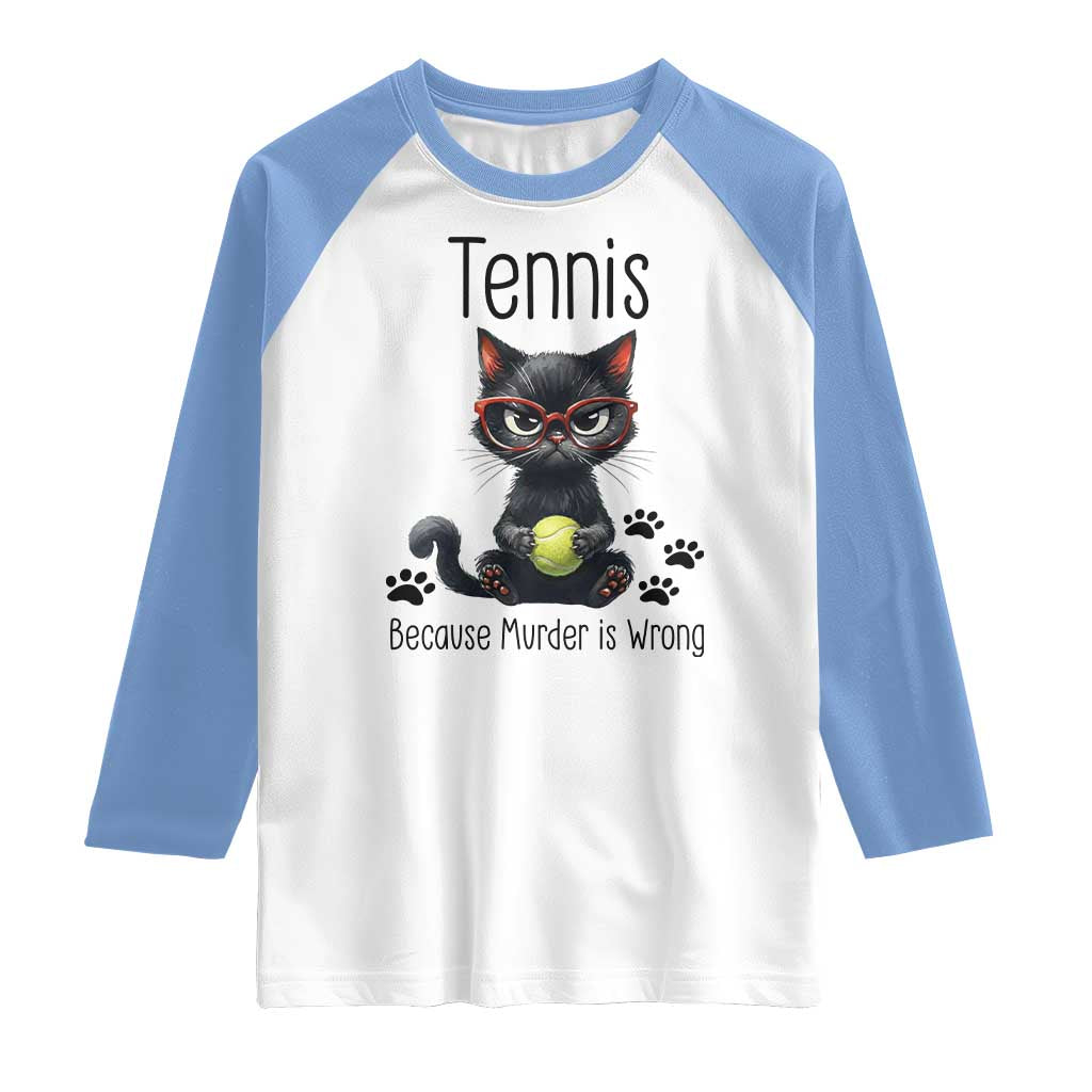 Funny Tennis Cat Gift Raglan Shirt Because Murder Is Wrong - Wonder Print Shop