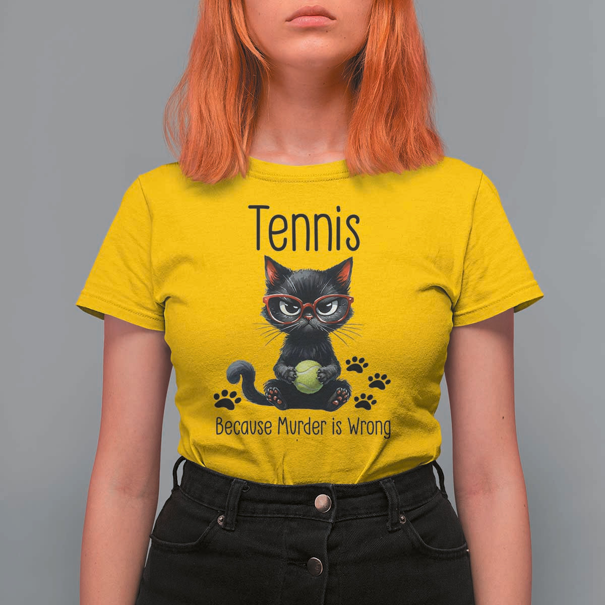Funny Tennis Cat Gift T Shirt For Women Because Murder Is Wrong - Wonder Print Shop