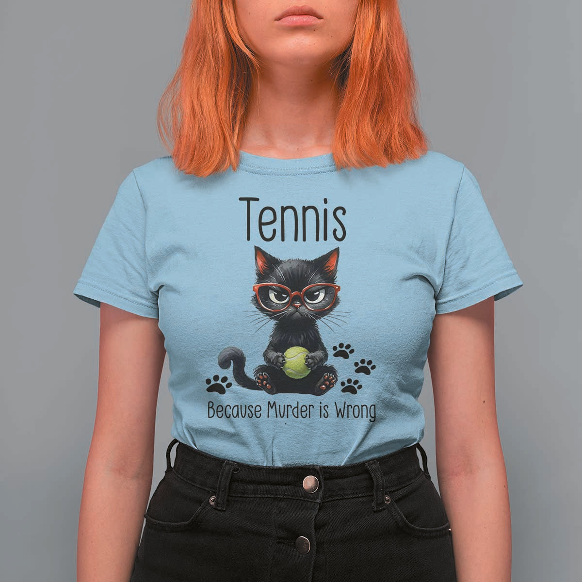 Funny Tennis Cat Gift T Shirt For Women Because Murder Is Wrong - Wonder Print Shop