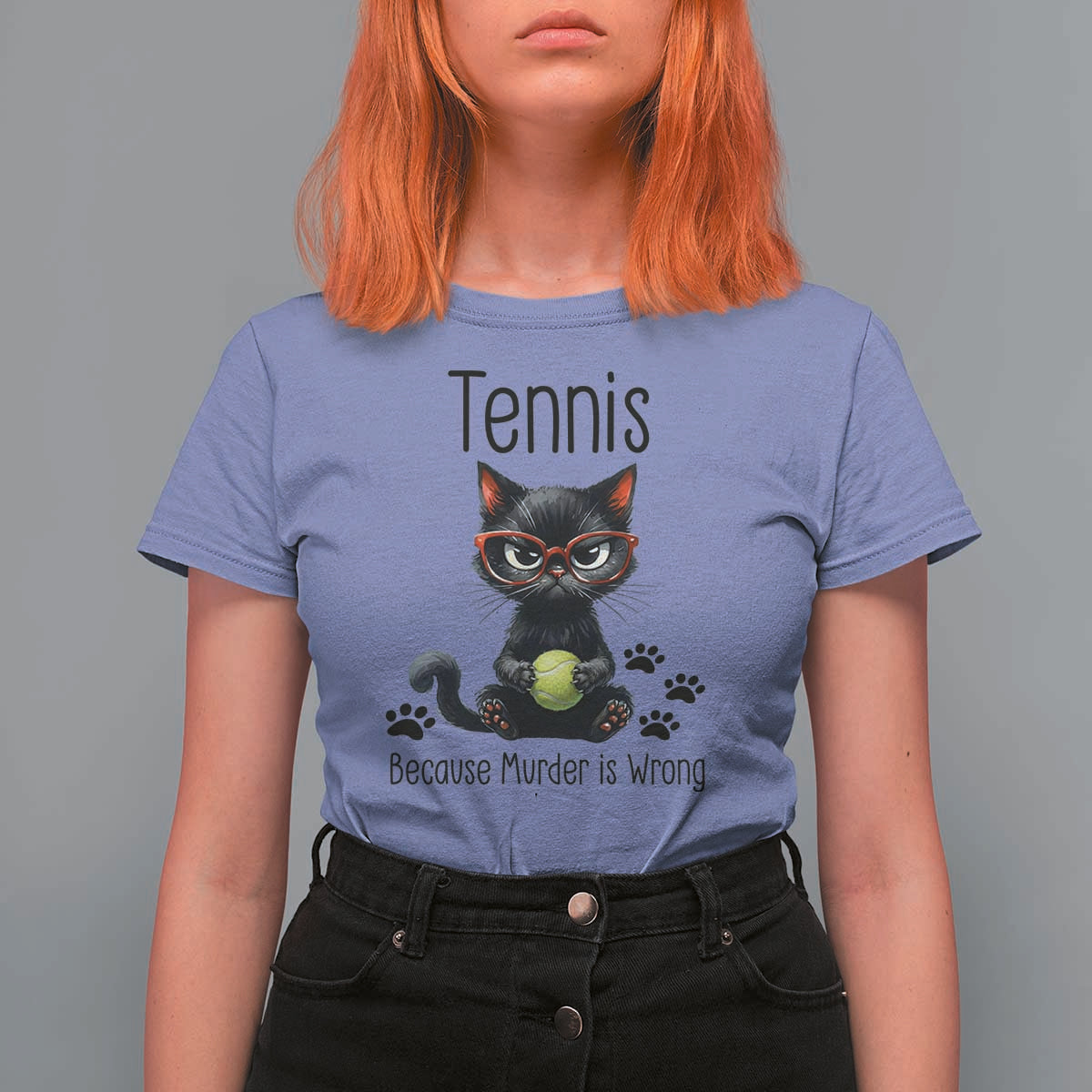 Funny Tennis Cat Gift T Shirt For Women Because Murder Is Wrong - Wonder Print Shop