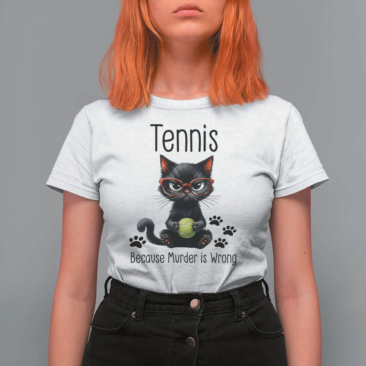 Funny Tennis Cat Gift T Shirt For Women Because Murder Is Wrong - Wonder Print Shop