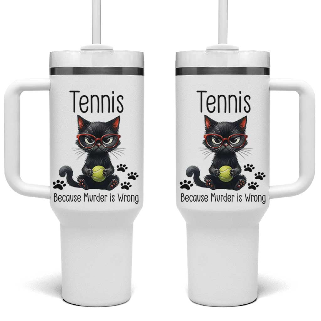 Funny Tennis Cat Gift Tumbler With Handle Because Murder Is Wrong - Wonder Print Shop
