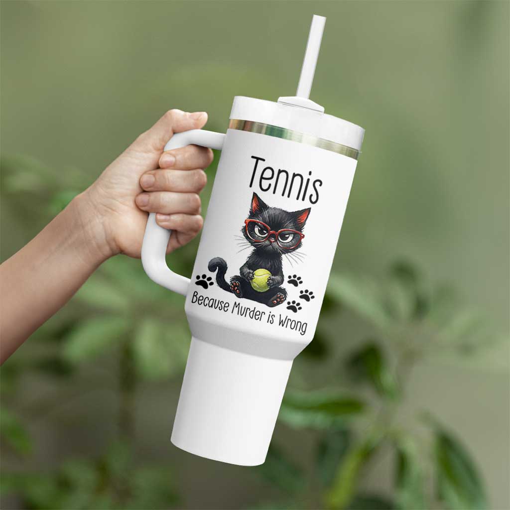 Funny Tennis Cat Gift Tumbler With Handle Because Murder Is Wrong - Wonder Print Shop