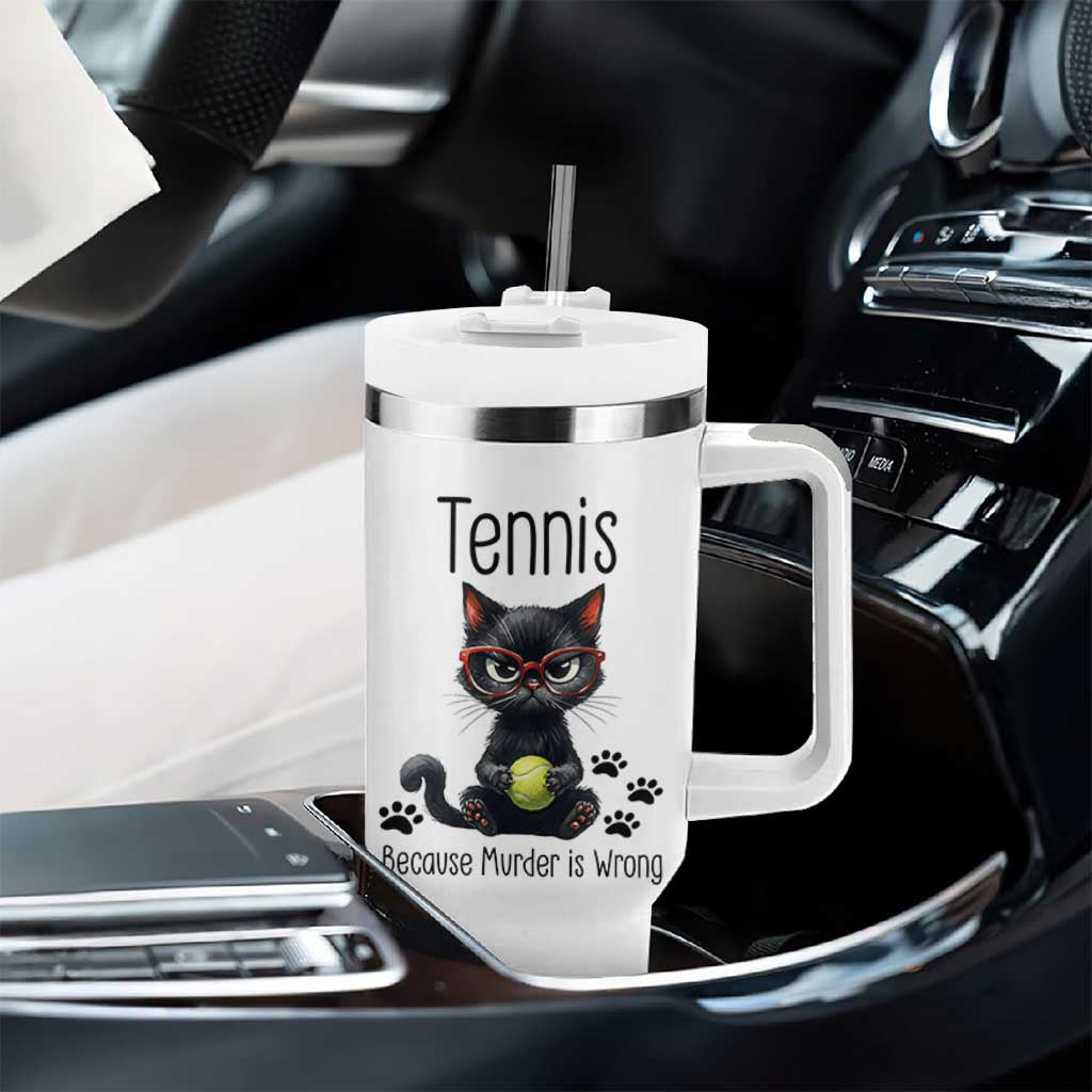 Funny Tennis Cat Gift Tumbler With Handle Because Murder Is Wrong - Wonder Print Shop