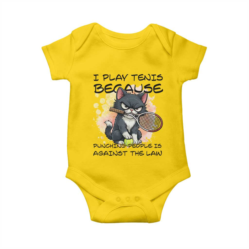 Funny Cat Plays Tennis Baby Onesie Because Punching People Is Against The Law - Wonder Print Shop