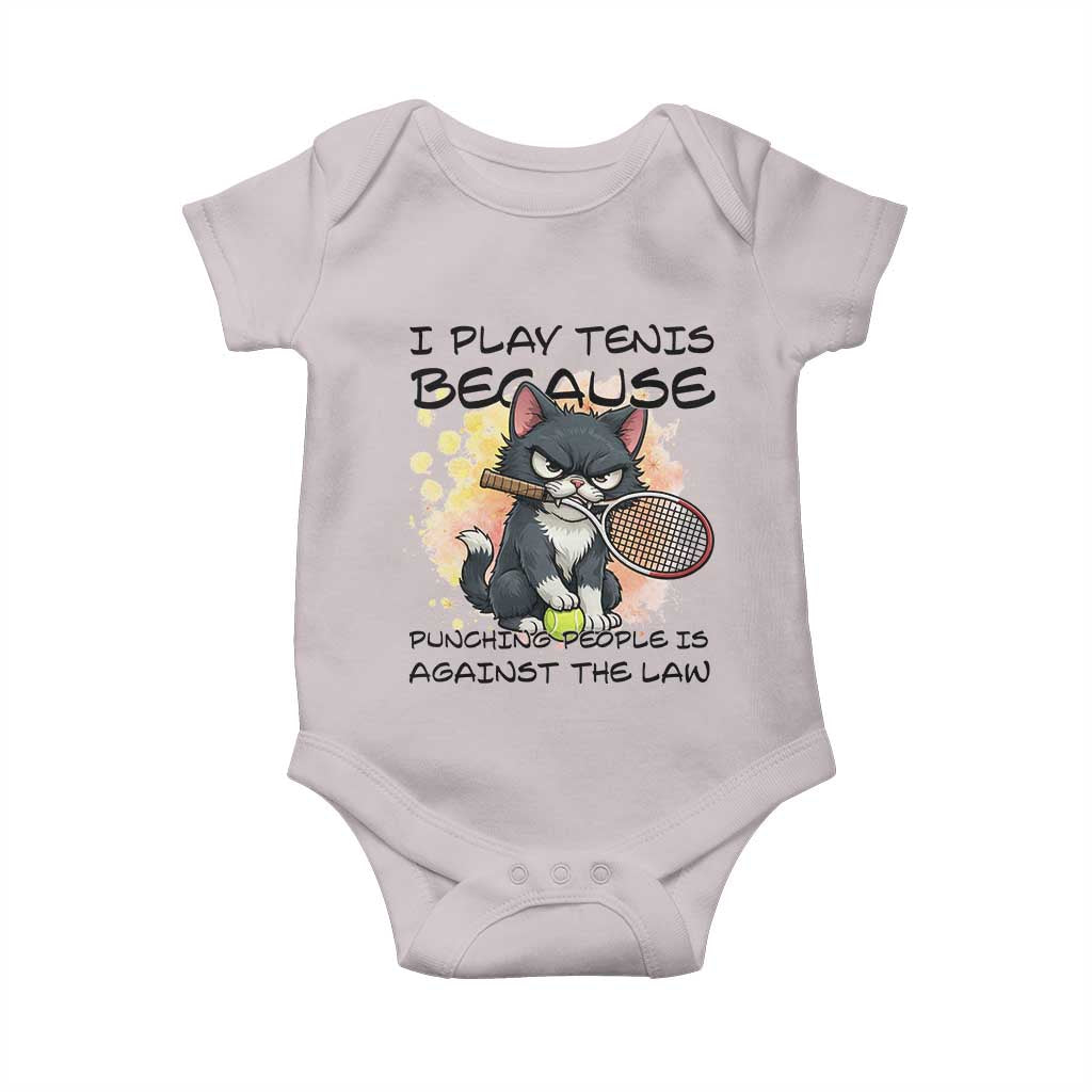 Funny Cat Plays Tennis Baby Onesie Because Punching People Is Against The Law - Wonder Print Shop