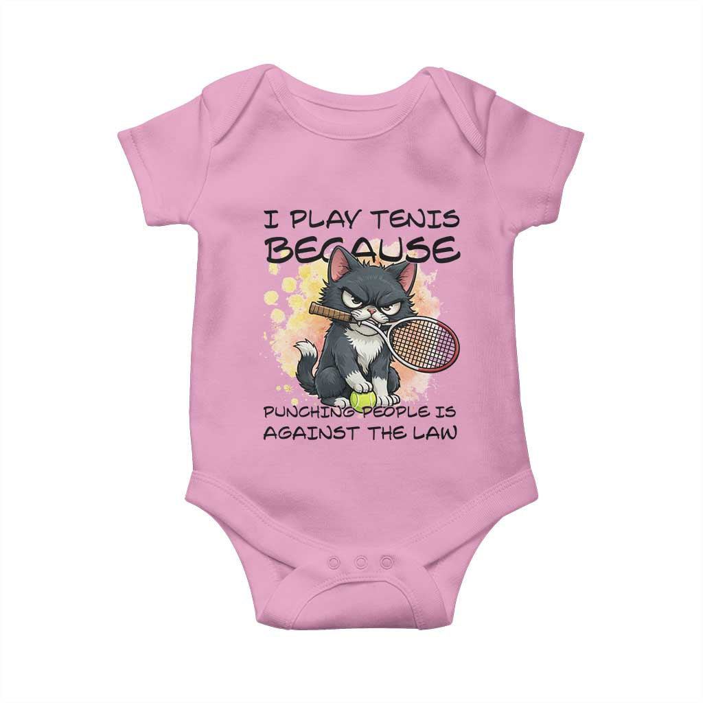 Funny Cat Plays Tennis Baby Onesie Because Punching People Is Against The Law - Wonder Print Shop