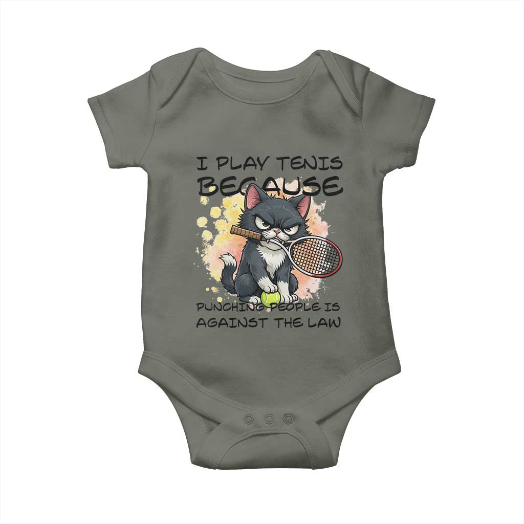 Funny Cat Plays Tennis Baby Onesie Because Punching People Is Against The Law - Wonder Print Shop