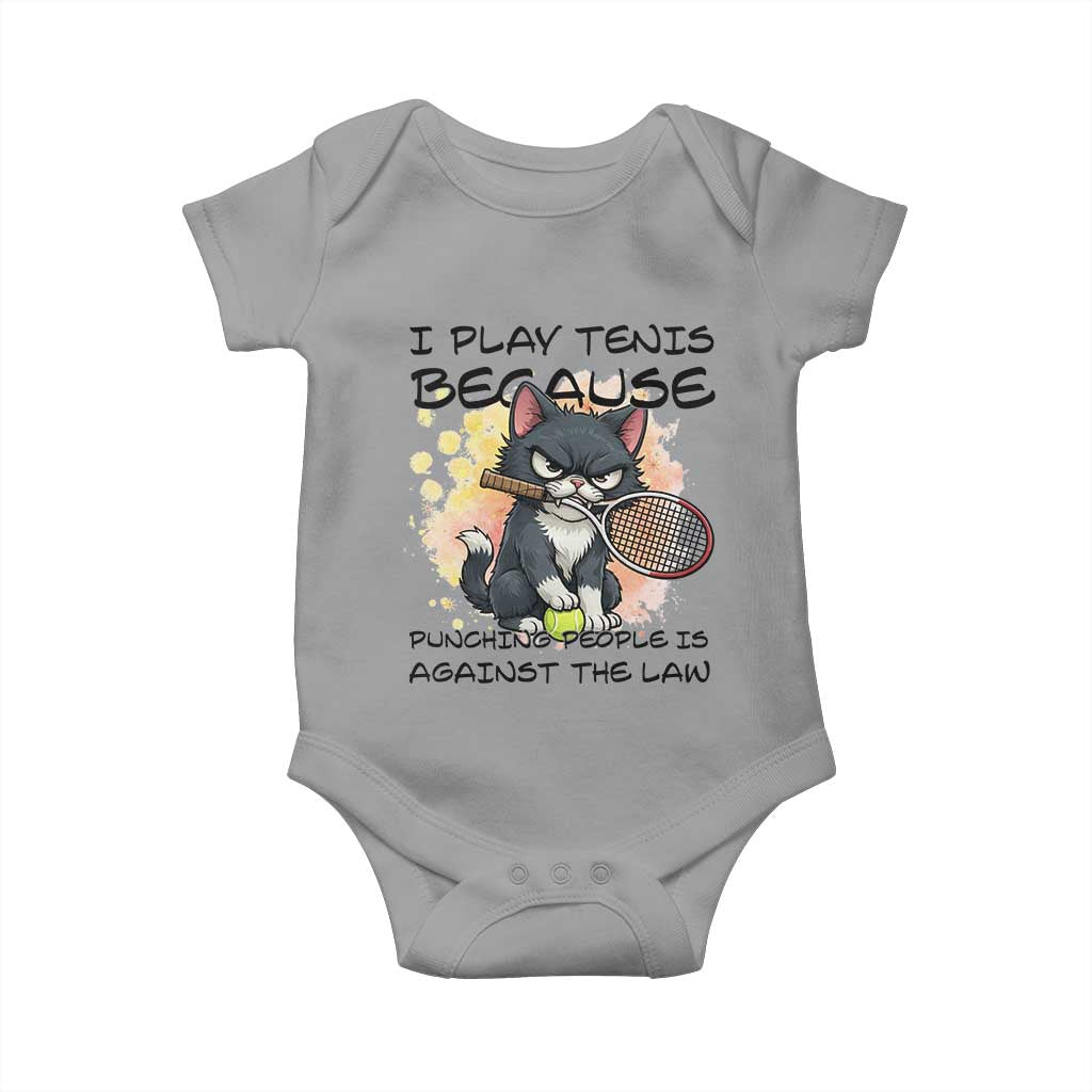 Funny Cat Plays Tennis Baby Onesie Because Punching People Is Against The Law - Wonder Print Shop