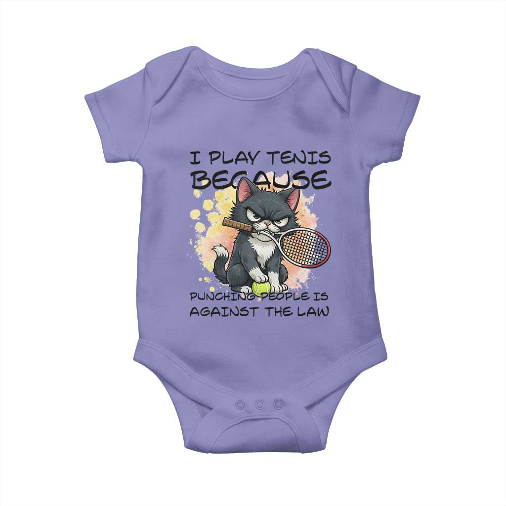 Funny Cat Plays Tennis Baby Onesie Because Punching People Is Against The Law - Wonder Print Shop