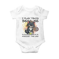 Funny Cat Plays Tennis Baby Onesie Because Punching People Is Against The Law - Wonder Print Shop