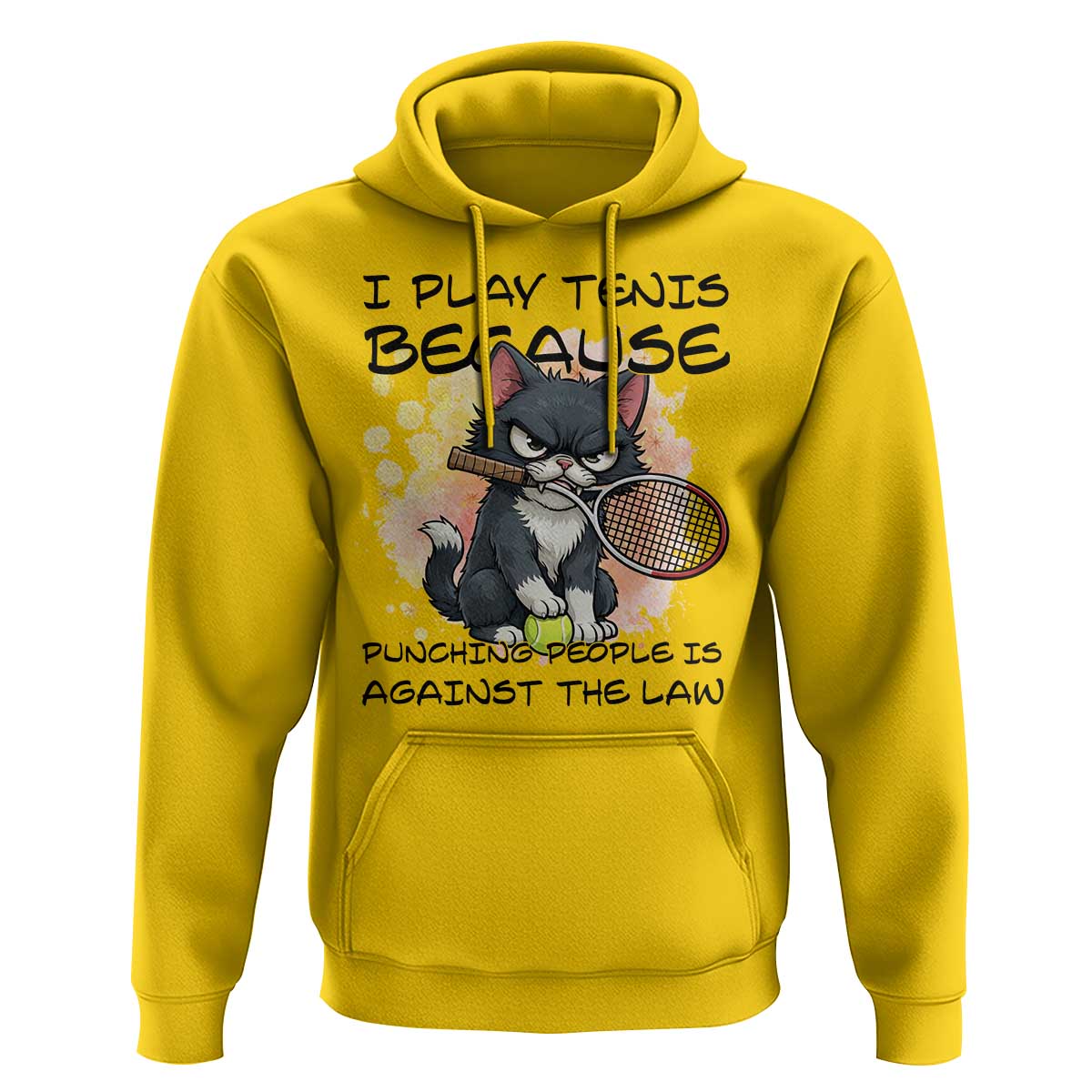 Funny Cat Plays Tennis Hoodie Because Punching People Is Against The Law - Wonder Print Shop