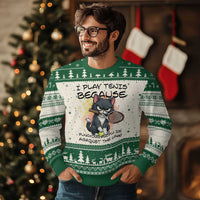 Funny Cat Plays Tennis Ugly Christmas Sweater Because Punching People Is Against The Law - Wonder Print Shop