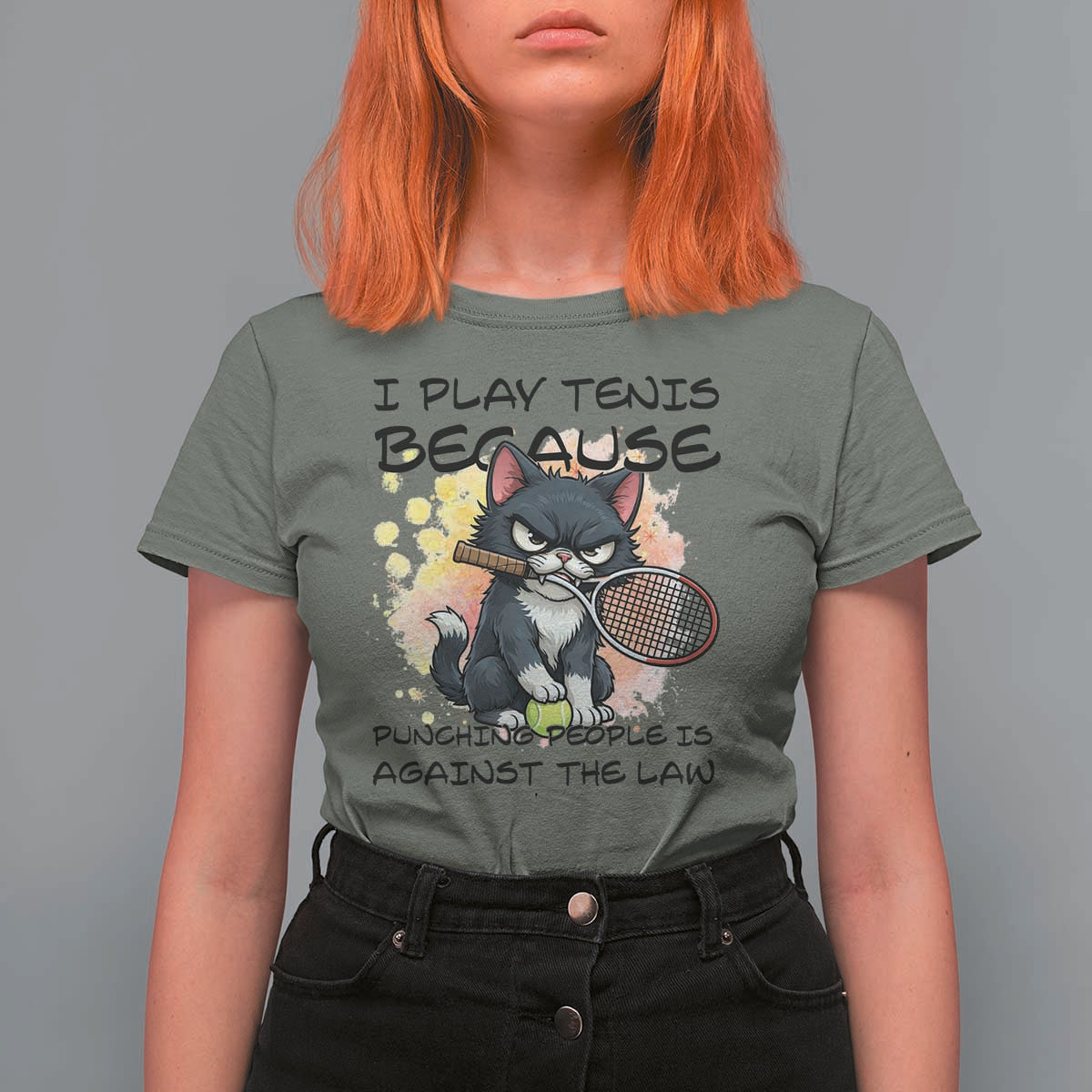 Funny Cat Plays Tennis T Shirt For Women Because Punching People Is Against The Law - Wonder Print Shop