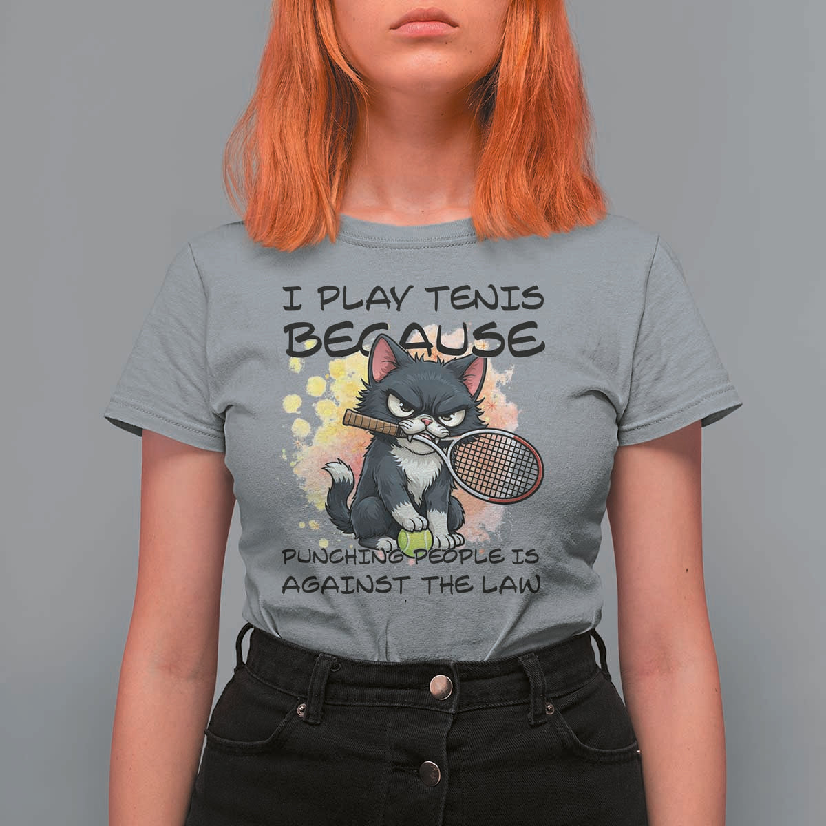 Funny Cat Plays Tennis T Shirt For Women Because Punching People Is Against The Law - Wonder Print Shop