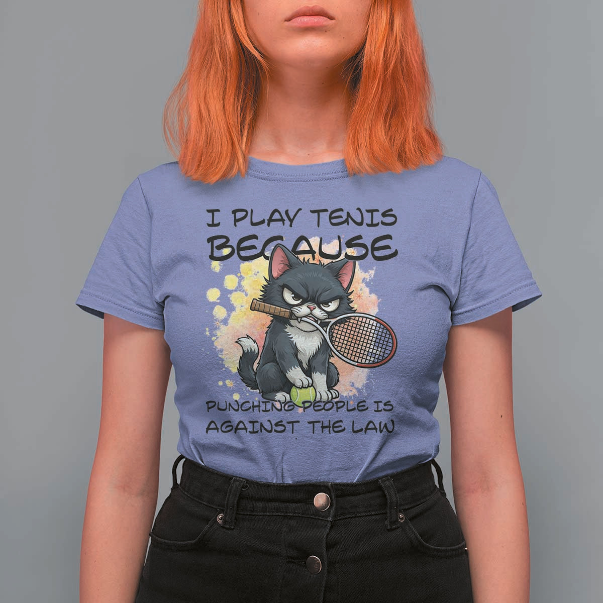 Funny Cat Plays Tennis T Shirt For Women Because Punching People Is Against The Law - Wonder Print Shop