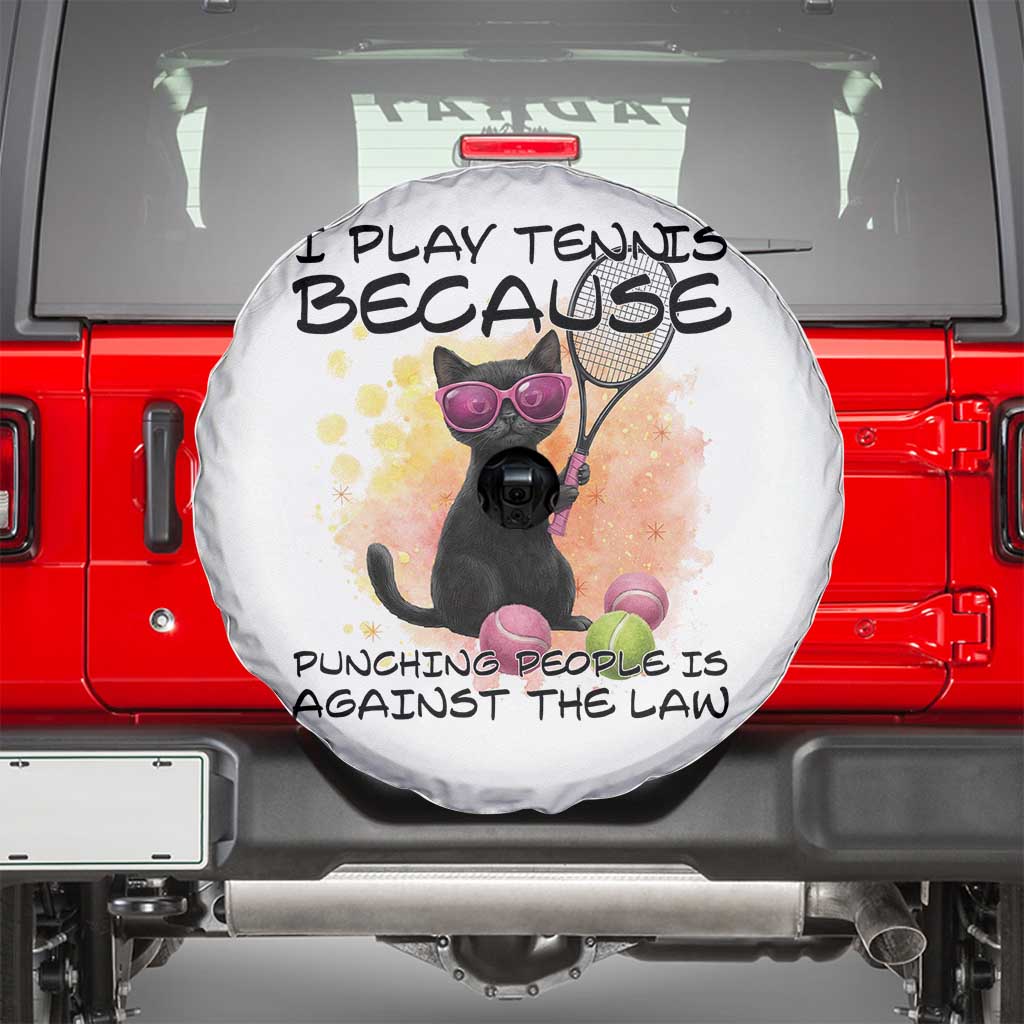 Because Punching People Is Against The Law Spare Tire Cover Funny Tennis Cat Gift - Wonder Print Shop