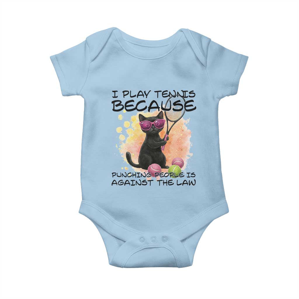 Because Punching People Is Against The Law Baby Onesie Funny Tennis Cat Gift - Wonder Print Shop
