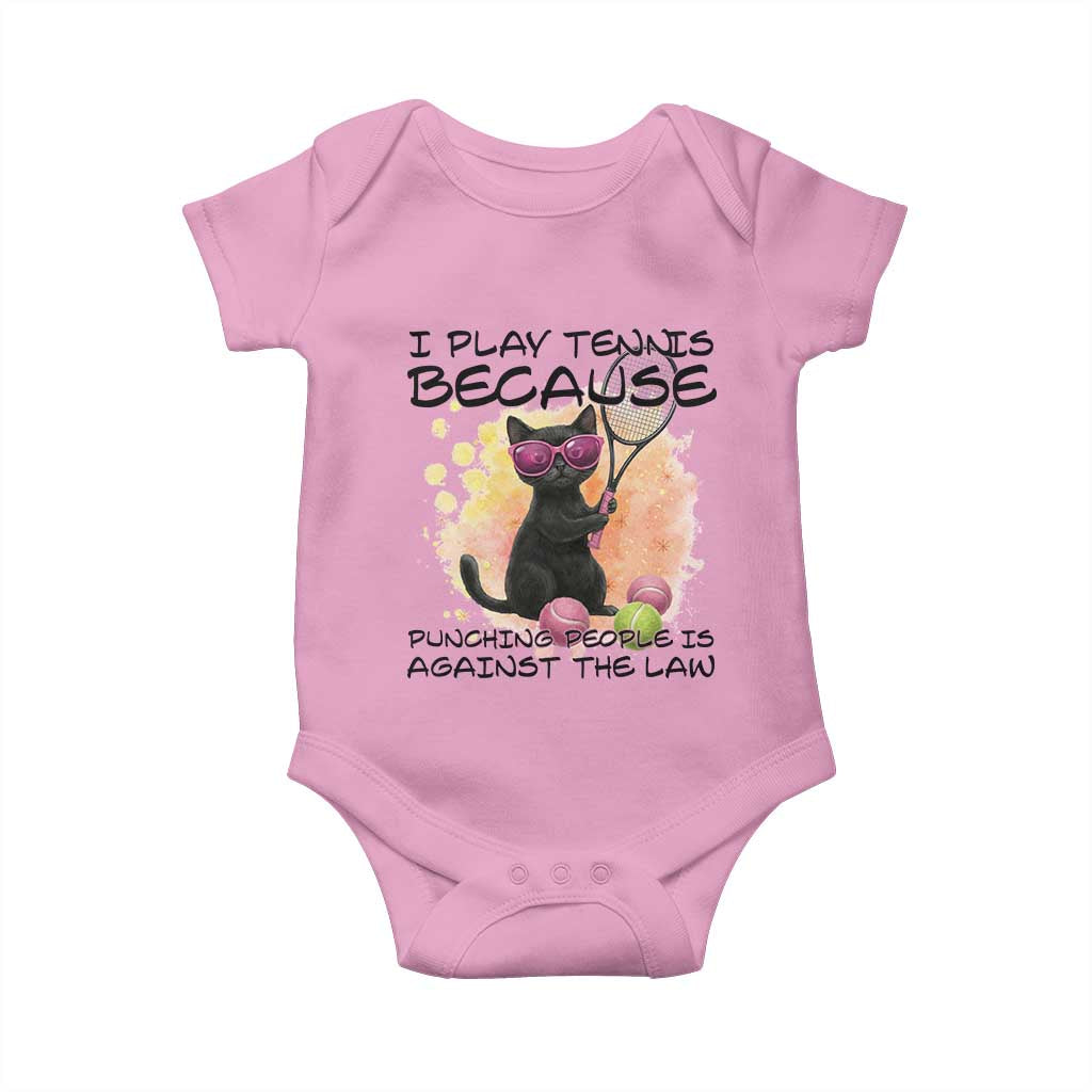 Because Punching People Is Against The Law Baby Onesie Funny Tennis Cat Gift - Wonder Print Shop