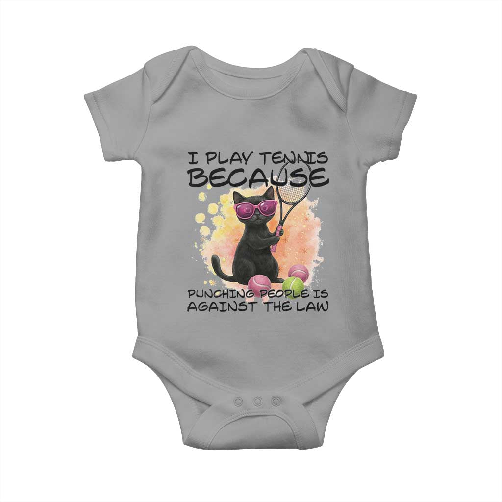 Because Punching People Is Against The Law Baby Onesie Funny Tennis Cat Gift - Wonder Print Shop
