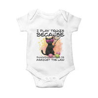 Because Punching People Is Against The Law Baby Onesie Funny Tennis Cat Gift - Wonder Print Shop