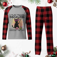 Because Punching People Is Against The Law Plaid Pajama Set Funny Tennis Cat Gift - Wonder Print Shop
