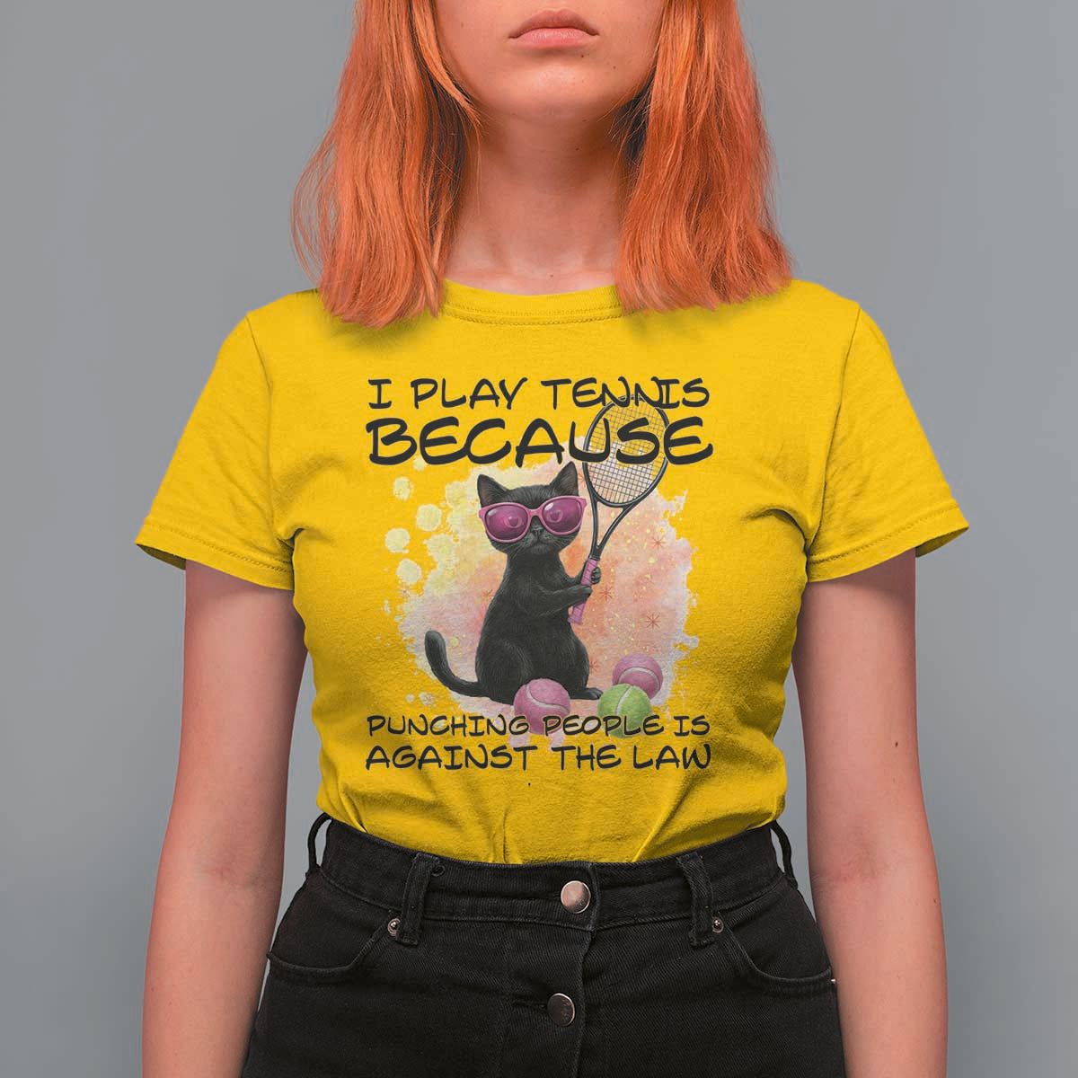 Because Punching People Is Against The Law T Shirt For Women Funny Tennis Cat Gift - Wonder Print Shop