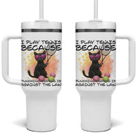 Because Punching People Is Against The Law Tumbler With Handle Funny Tennis Cat Gift - Wonder Print Shop