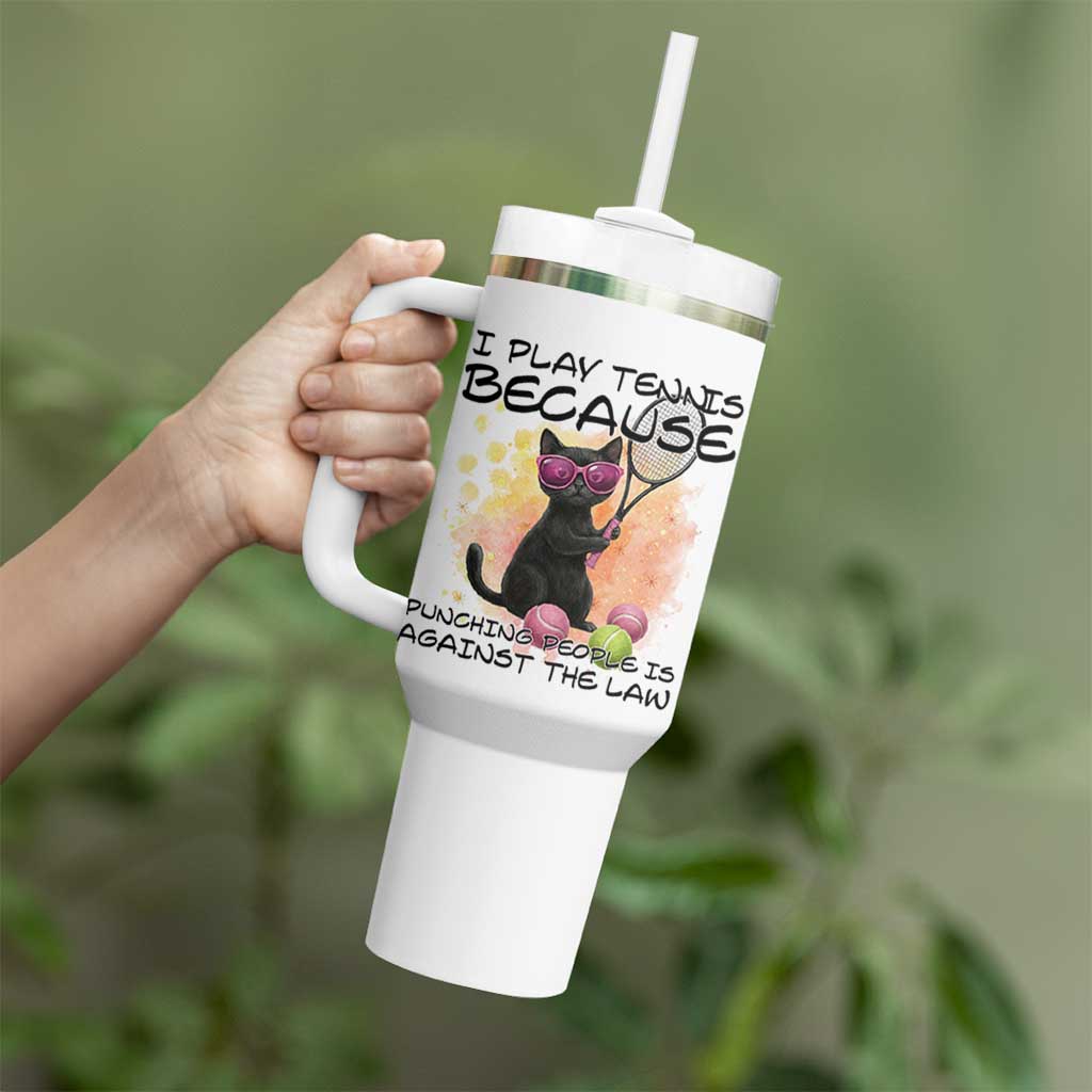 Because Punching People Is Against The Law Tumbler With Handle Funny Tennis Cat Gift - Wonder Print Shop