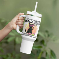 Because Punching People Is Against The Law Tumbler With Handle Funny Tennis Cat Gift - Wonder Print Shop