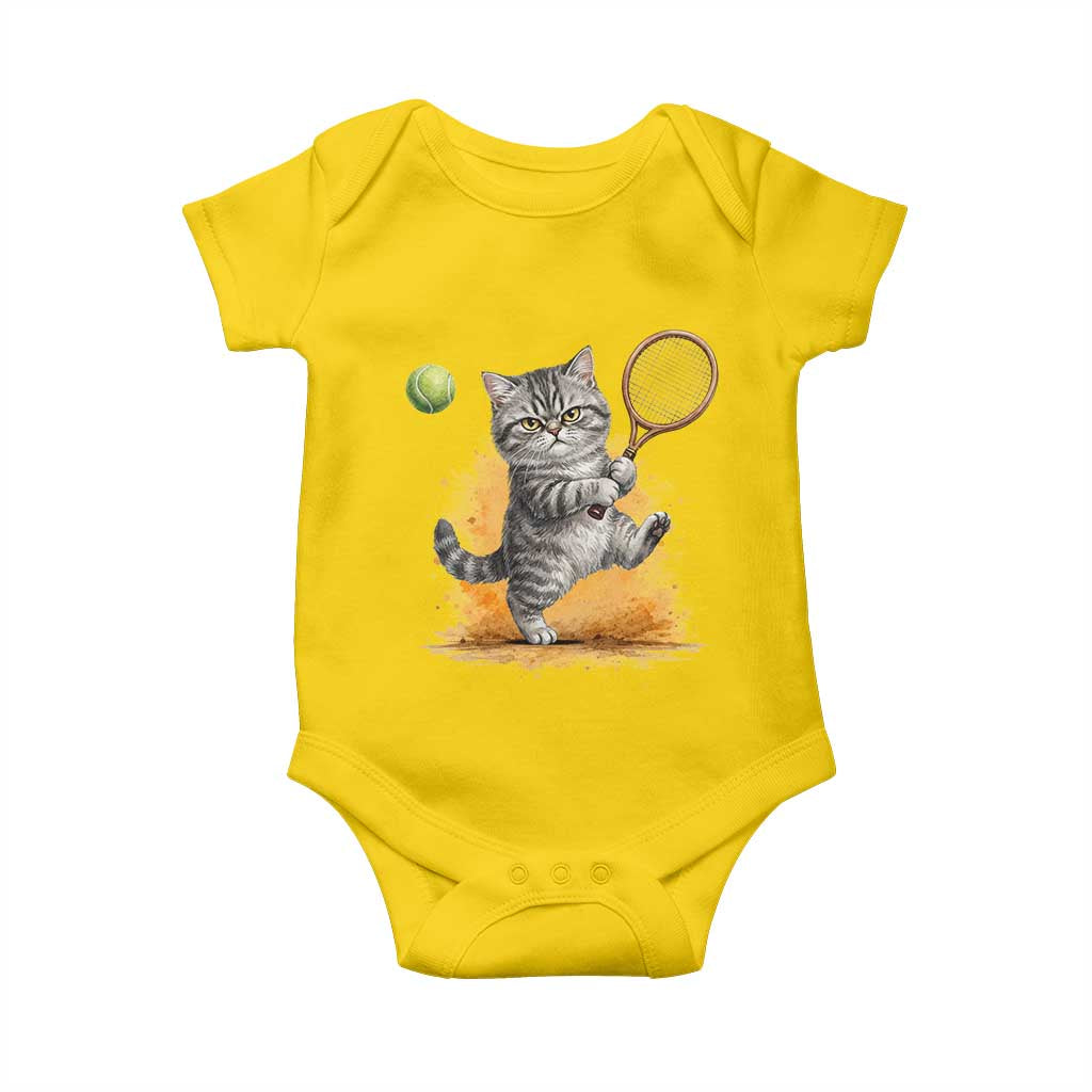 Funny Grumpy Cat Tennis Player Baby Onesie Gift For Tennis Fans - Wonder Print Shop