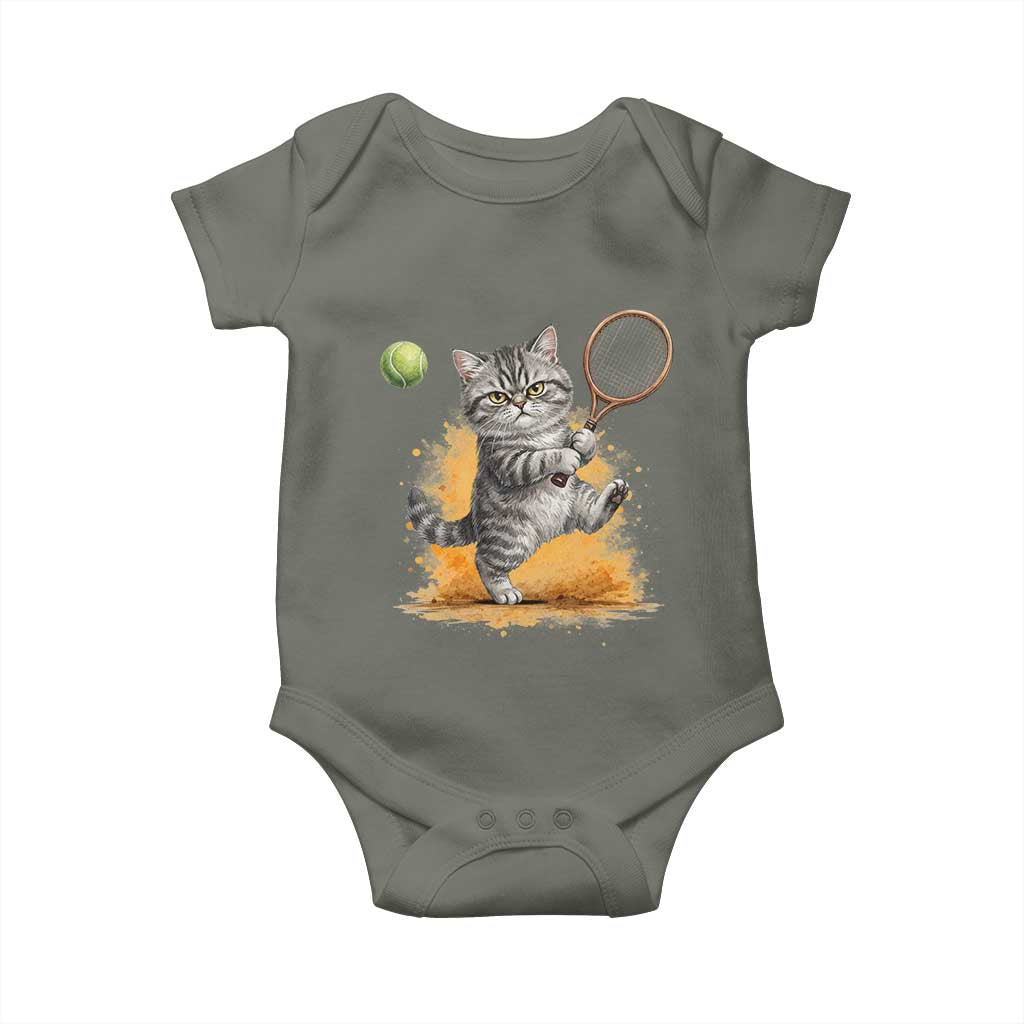 Funny Grumpy Cat Tennis Player Baby Onesie Gift For Tennis Fans - Wonder Print Shop