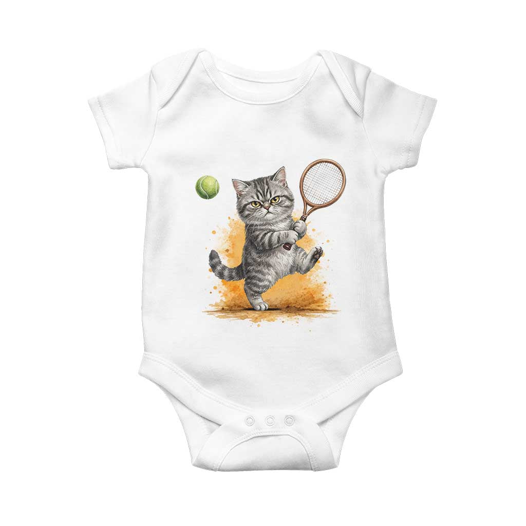 Funny Grumpy Cat Tennis Player Baby Onesie Gift For Tennis Fans - Wonder Print Shop